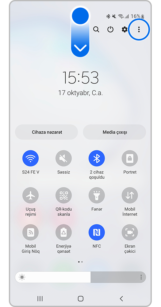 Smartfon ekranı, sürətli Ayarlar Paneli