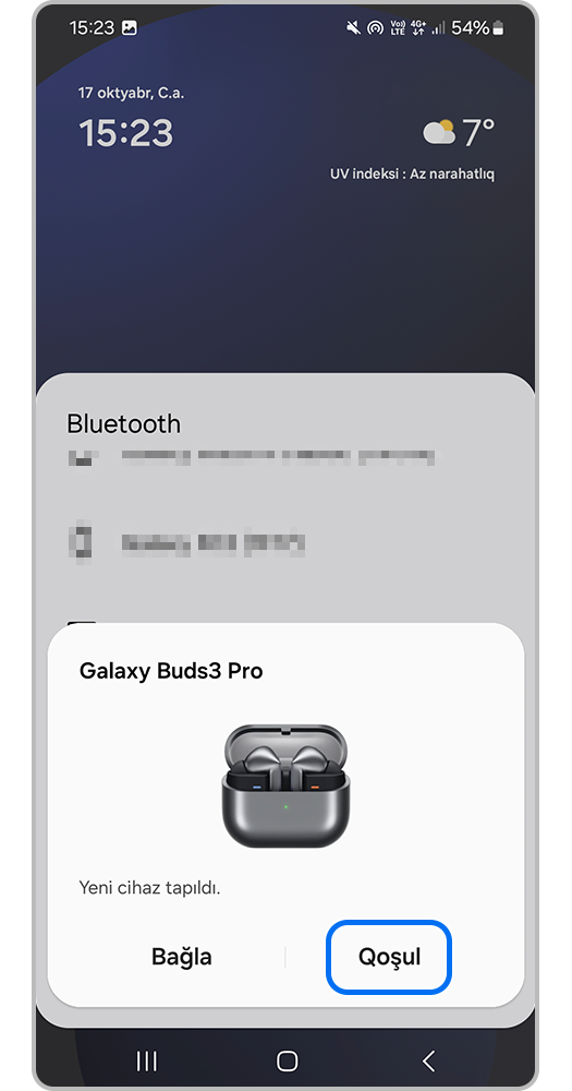 Smartfon ekranı, yeni cihazın cütləşməsinin təsdiqlənməsi