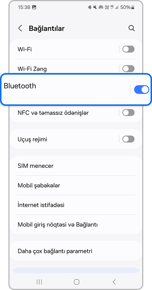 Smartfon ekranı, Bluetooth-u aktivləşdirin