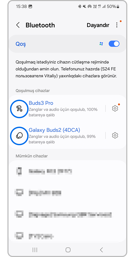 Smartfon ekranı,  Siyahıdan istədiyiniz iki qurğunu seçin