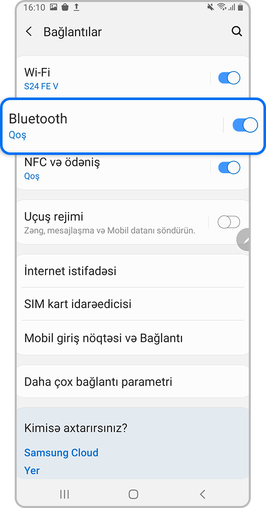 Smartfon ekranı, Bluetooth seçimləri