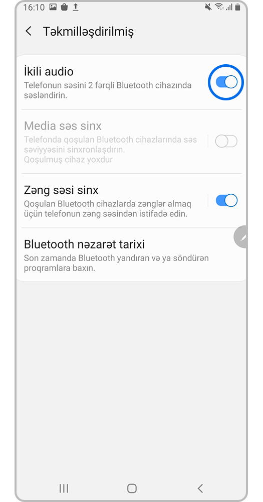 Smartfon ekranı, İkili audio düyməsini yandırın.