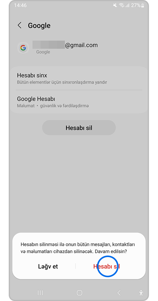 Hesabı sil bəndinə basın