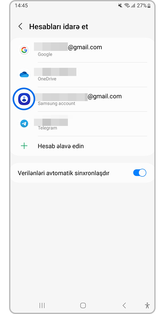 Silmək istədiyiniz hesabı seçin