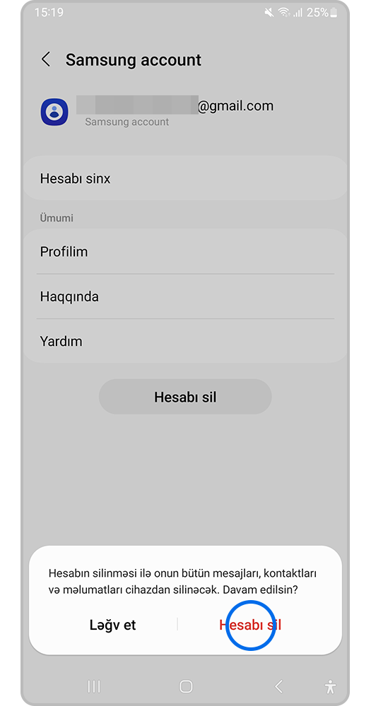 Hesabı sil bəndinə basın