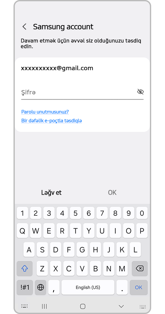 Hesabın şifrəsini daxil edin və OK-a basın