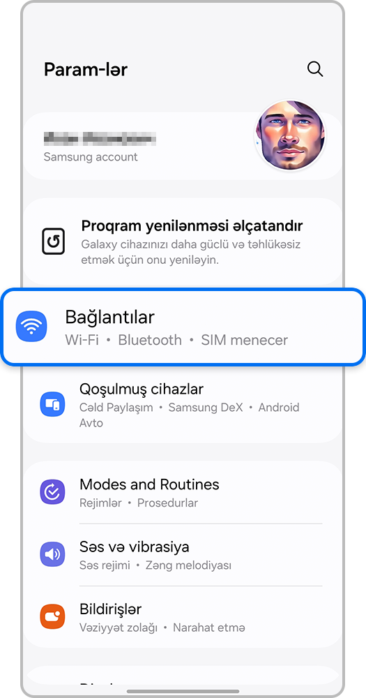 "Seçimlər" bölməsini açın və "Bağlantılar"I seçin.