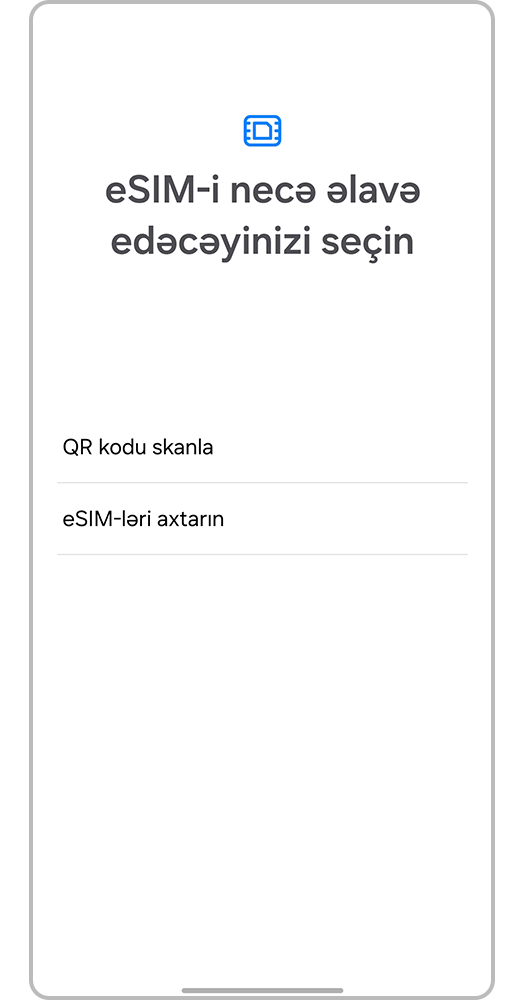 Telefona sim əlavə etmək üçün seçim