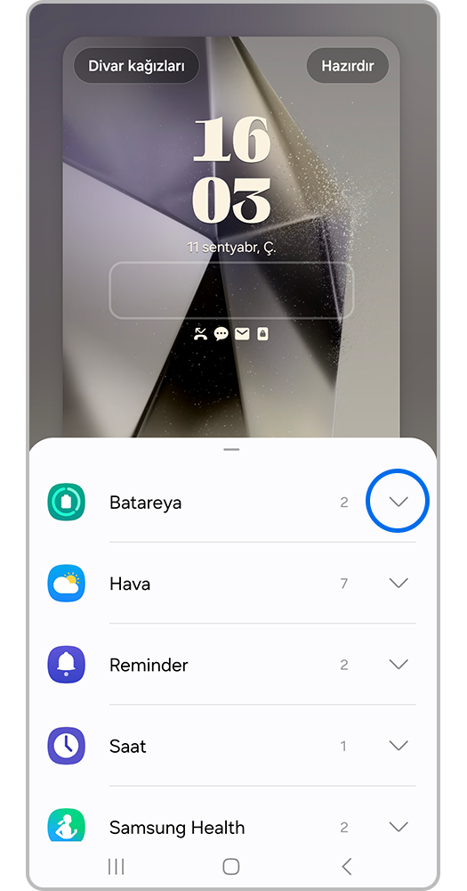 Vidcet menyusunu açın