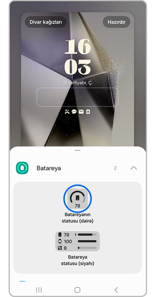 Vidcet işarəsinin ölçüsünü seçin