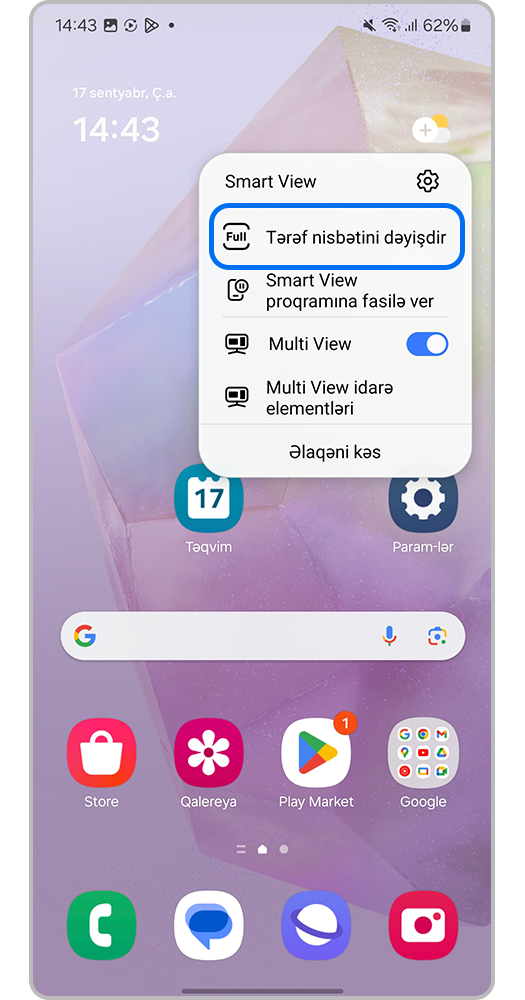 Tәrәf nisbәtini dәyişdir açın.