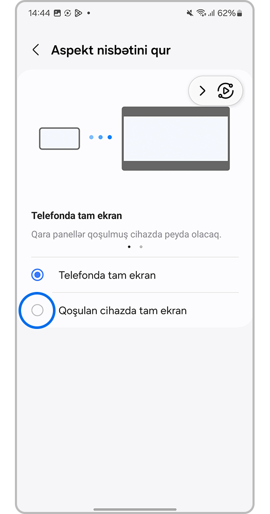 Qoşulan cihazda tam ekran