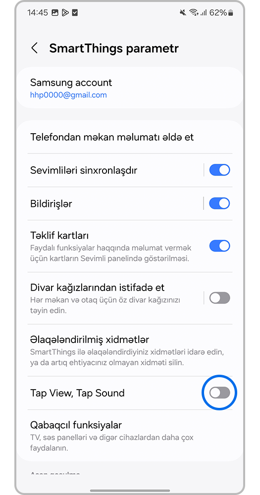 Tap view, Tap sound üçün düyməni aktivləşdirin.