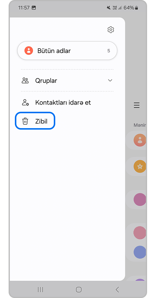 Smartfon ekranı, səbət menyusunu açın