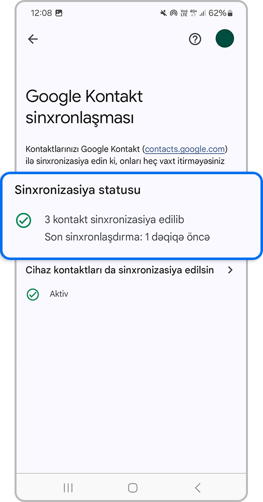 Smartfon ekranı, Sinxronizasiya statusu