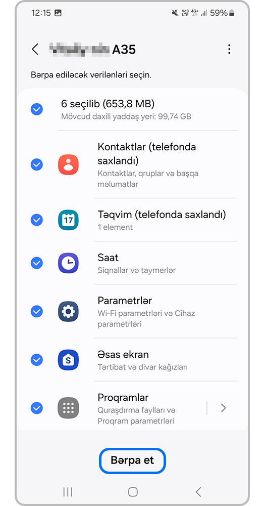 Smartfon ekranı, nəyi bərpa edəcəyinizi seçin