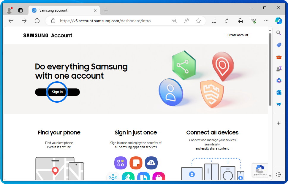 Brauzer vasitəsilə account.samsung.com səhifəsinə keçid edin və "Giriş" düyməsini sıxın.
