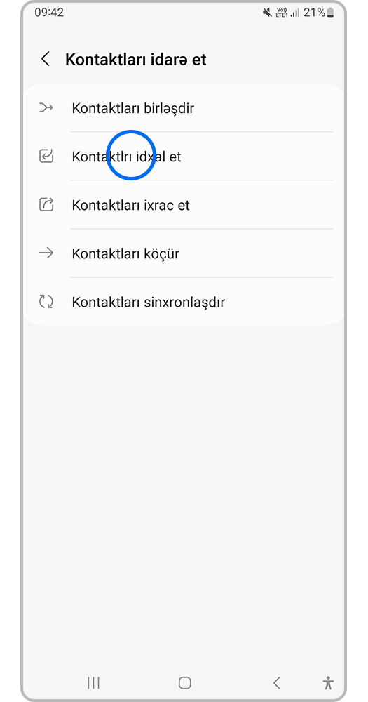 Kontaktları idxal et bölməsinə keçid edin.