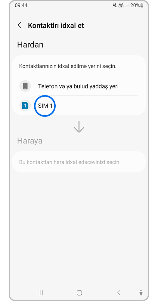 Kontaktları kopyalamaq istədiyiniz SIM kartı seçin.