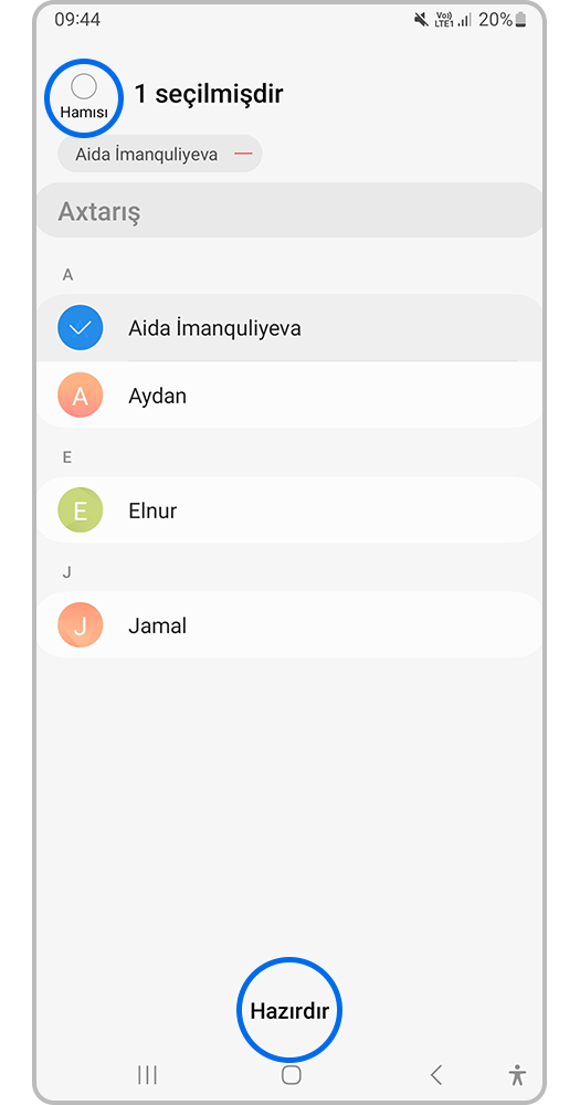 Lazımi kontaktları qeyd edin və Hazırdır seçin
