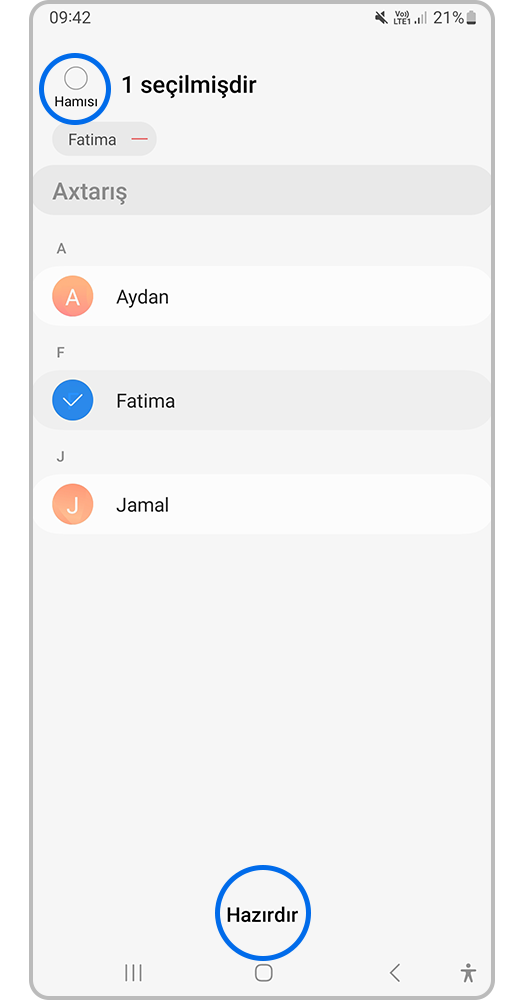 Lazımi kontaktları qeyd edin və Hazırdır seçin.