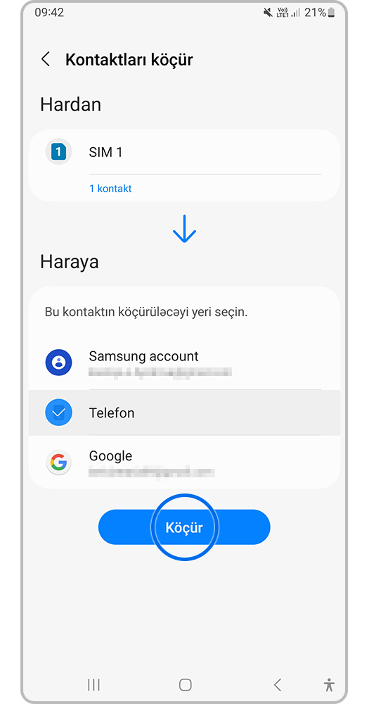 Köçür düyməsini sıxın.