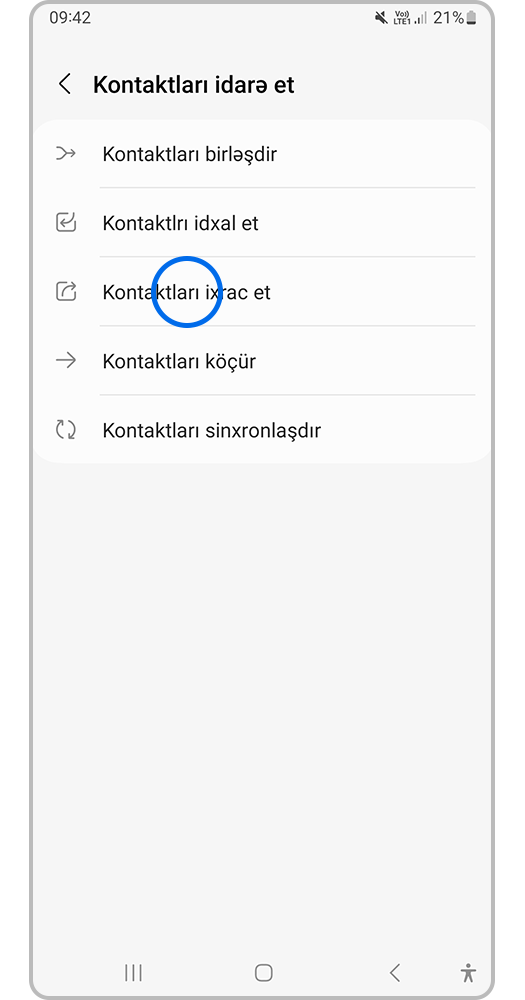 Kontaktları ixrac et bölməsinə keçid edin.