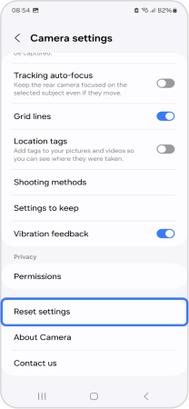 reset camera settings