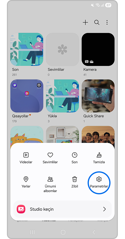 Qalereya tətbiqinin vurğulanan parametrlər ikonasının şəkli.
