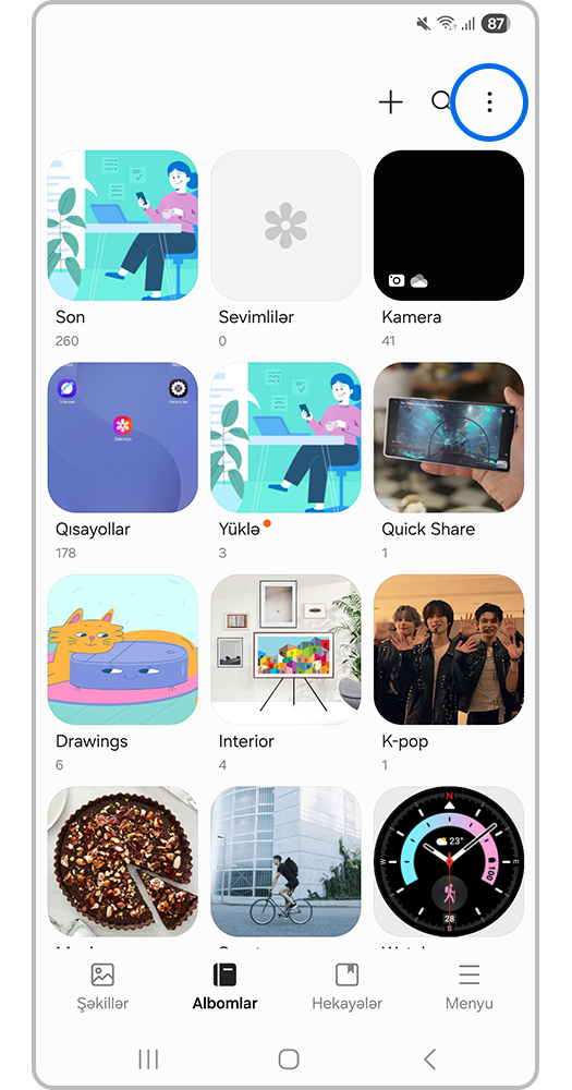 "Albomlar"altındakı əlavə Seçimlər simgesinin şəkli.