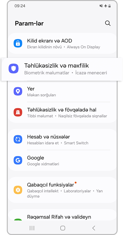 1-ci addım Tənzimləmələri açın və Təhlükəsizlik və məxfilik bölməsinə keçin.
