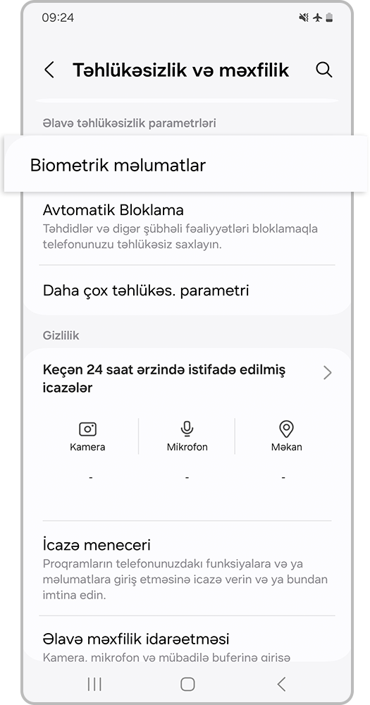 2-ci addım Biometrik verilənlər bəndinə basın.