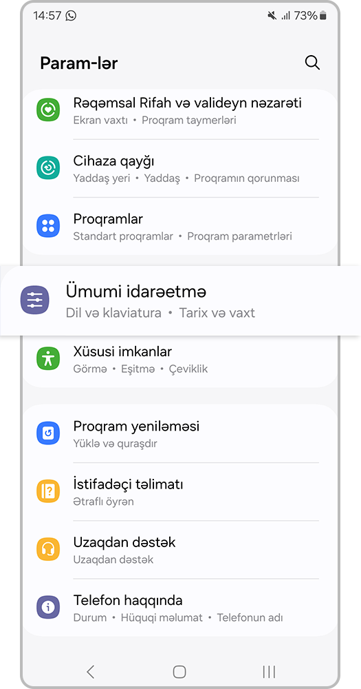 Ümumi tənzimləmələr bölməsinə