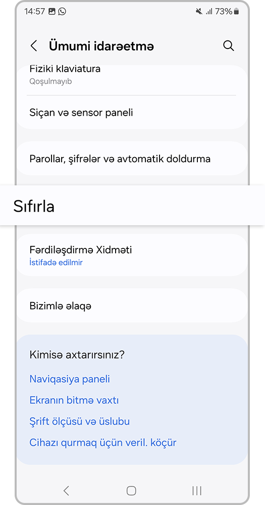 Sıfırlama bölməsini