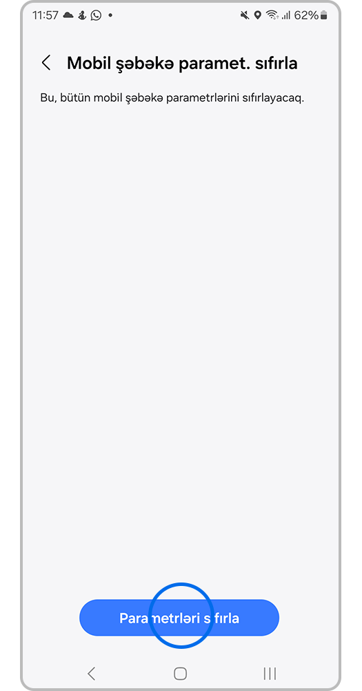 Tənzimləmələrin sıfırlanması düyməsinə