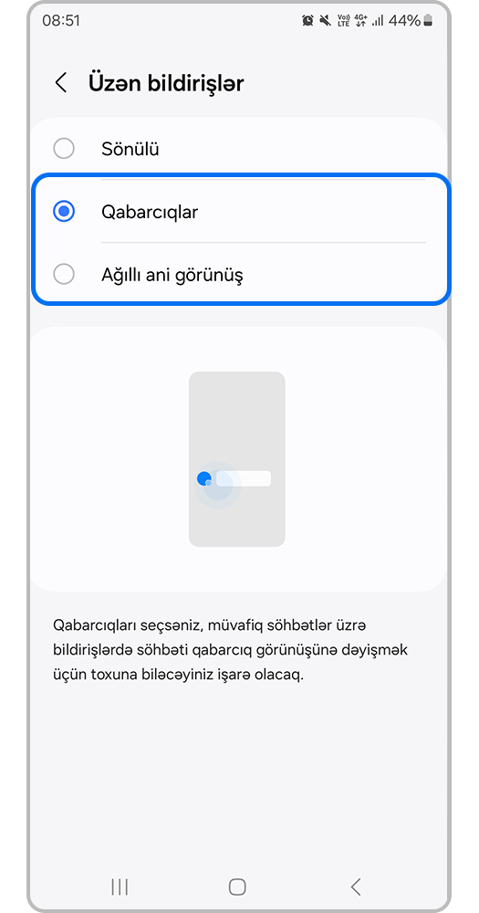 Üzən bildirişlərin növünü seçin