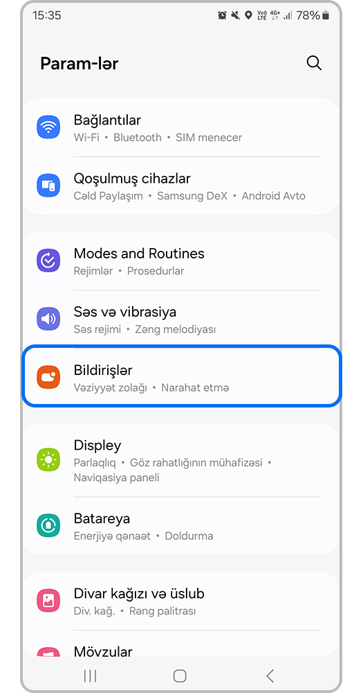 Samsung Galaxy-də bloklama ekranda bildirişləri necə tənzimləmək olar?