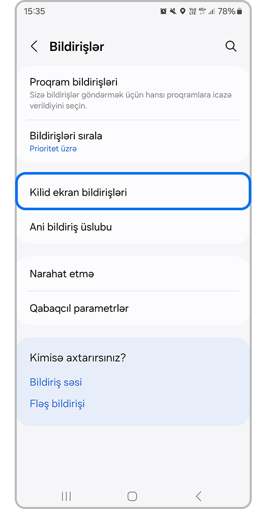 Samsung Galaxy-də bloklama ekranda bildirişləri necə tənzimləmək olar?