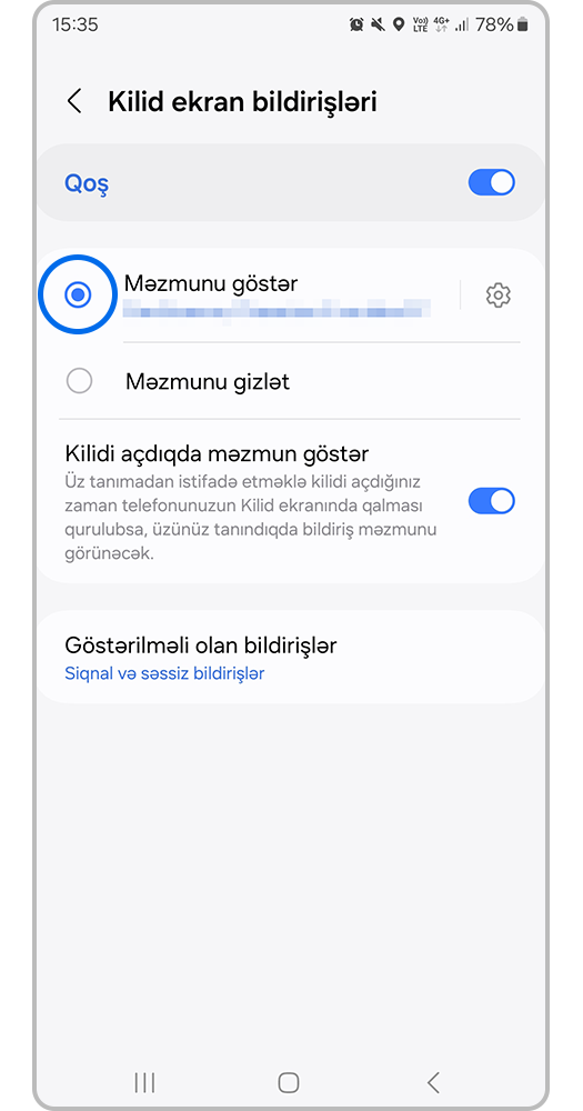 Samsung Galaxy-də bloklama ekranda bildirişləri necə tənzimləmək olar?