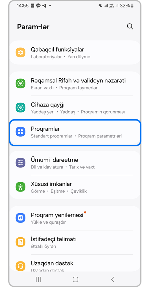 Step1. View of the “Settings” screen with a tap on the “Apps” option”.