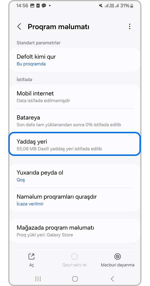 Step 3. App info screen with a tap on “Storage” option.