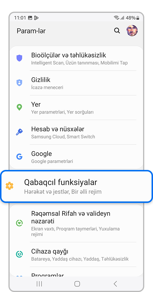 Smartfonun əsas parametrləri ilə telefon ekranı