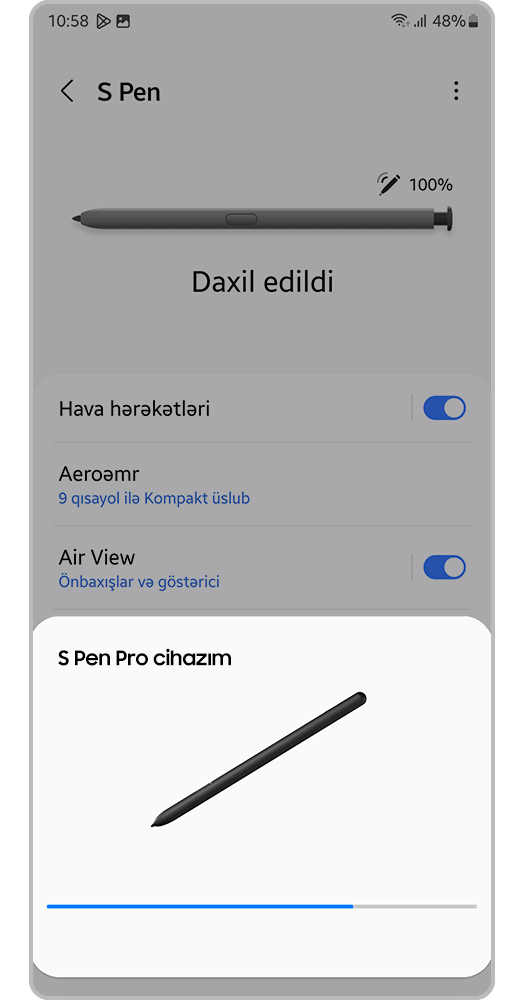 Smartfon ekranında, S Pen Pro smartfona qoşulana qədər gözləyin.