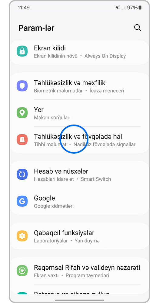 Parametrləri > Təhlükəsizlik və fövqəladə hal