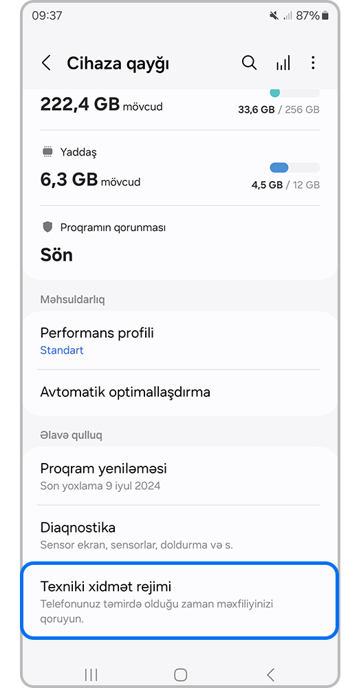 Qulluq rejimini açın.