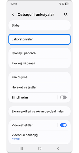 Laboratoriyalar menyusunun seçilməsi
