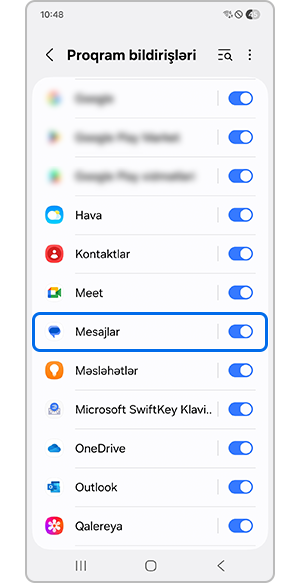 Mesajlar tətbiqinin seçilməsi