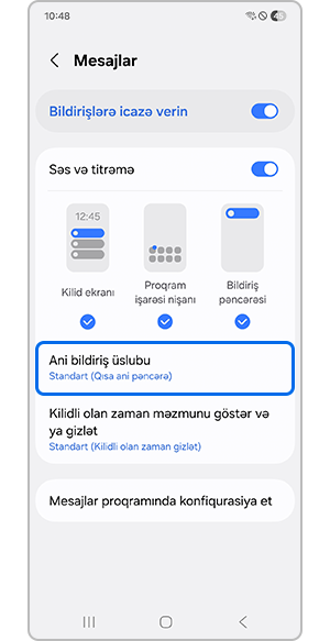 Ani bildiriş üslubunun seçilməsi