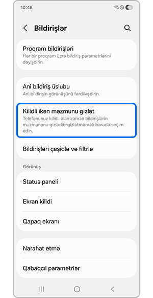 Kilidli halda məzmunu gizlət seçiminin edilməsi