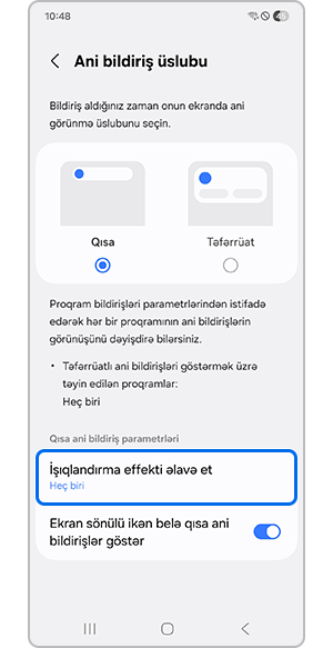 İşıqlandırma effekti əlavə etmək seçiminin edilməsi